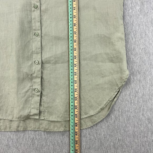 Lauren Ralph Lauren Linen Blouse Top M Short Sleeve Tan Beige Cuffable Lagenlook - Picture 10 of 11